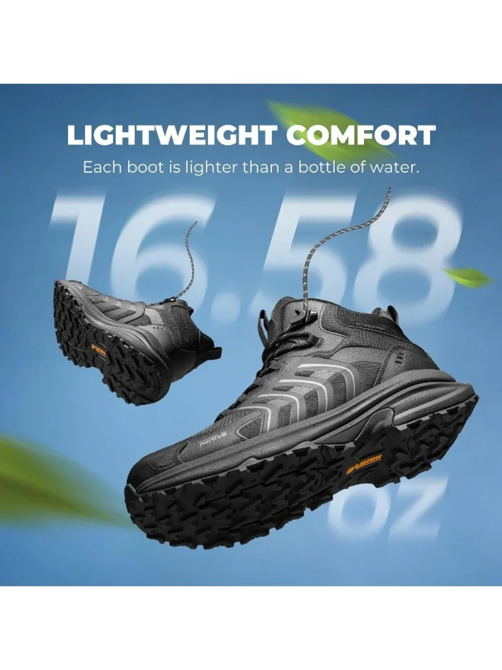 Men's Black Trekking Shoes Mid Top Round Toe Non Slip Zipper Hiking Boots